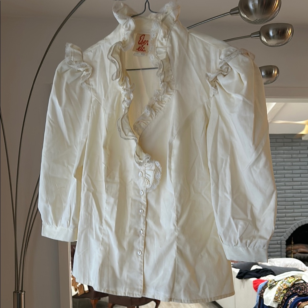 White Ruffled Blouse— vintage size small